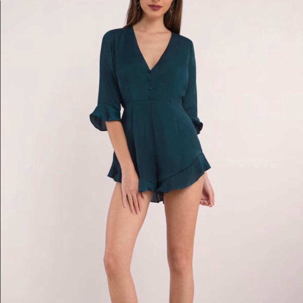 Monica Emerald Plunging Satin Romper